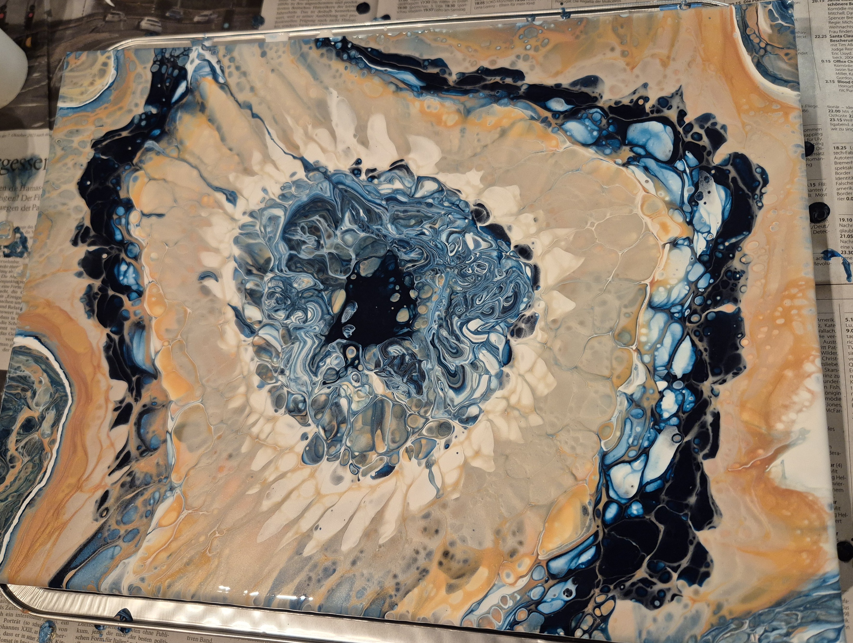 Original abstraktes Acrylbild "Blue Hole" - Fluid Art auf Leinwand (40 x 30 cm) – Bild 3