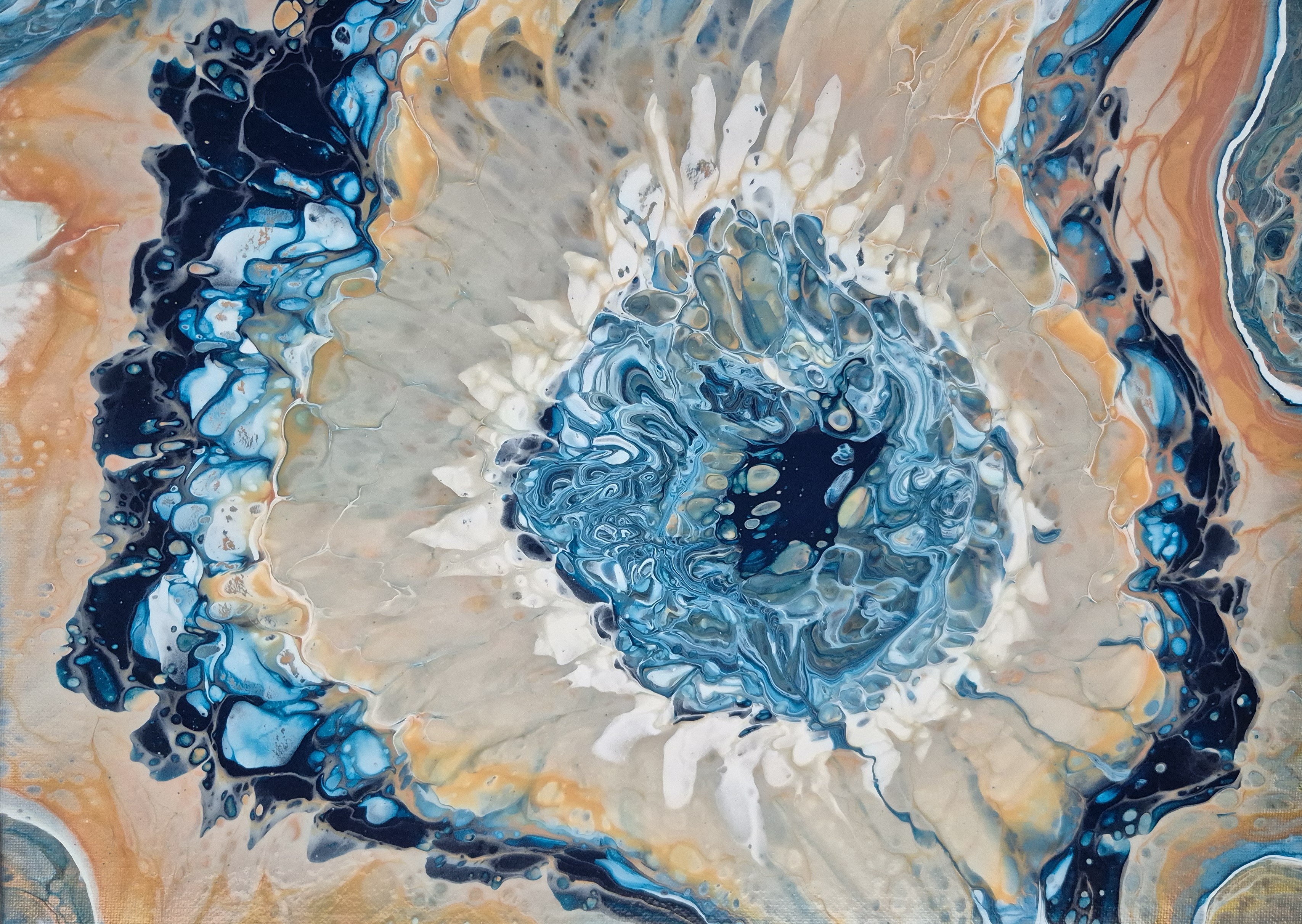 Original abstraktes Acrylbild "Blue Hole" - Fluid Art auf Leinwand (40 x 30 cm) – Bild 5