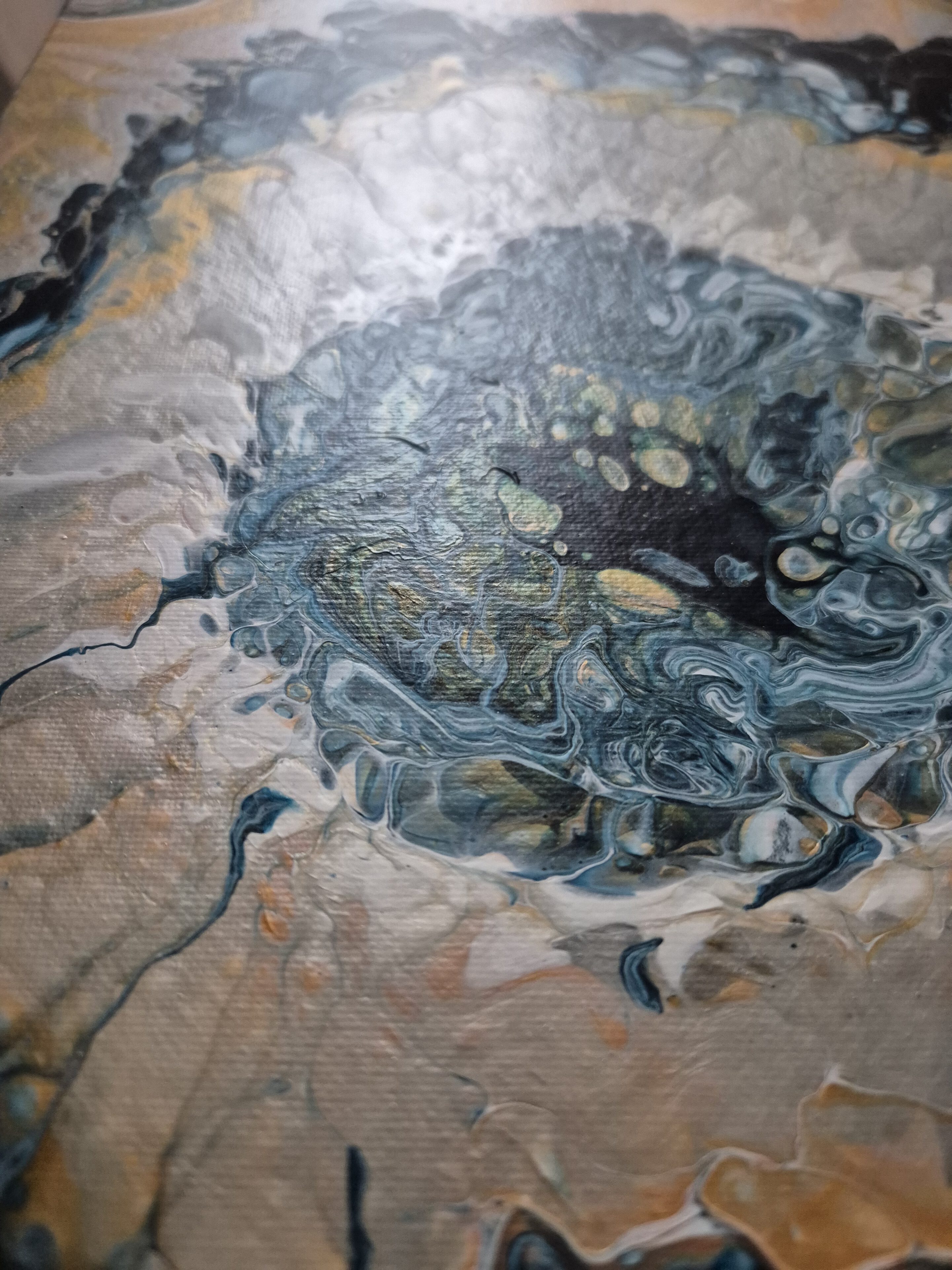Original abstraktes Acrylbild "Blue Hole" - Fluid Art auf Leinwand (40 x 30 cm) – Bild 8