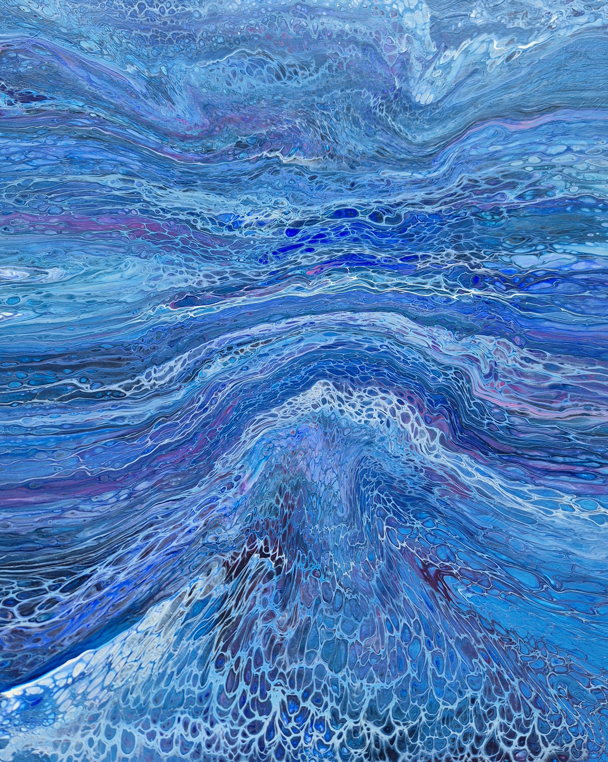 Original abstraktes Acrylbild "Aktiver Vulkan" - Fluid Art auf Leinwand (60 x 50cm) – Bild 3