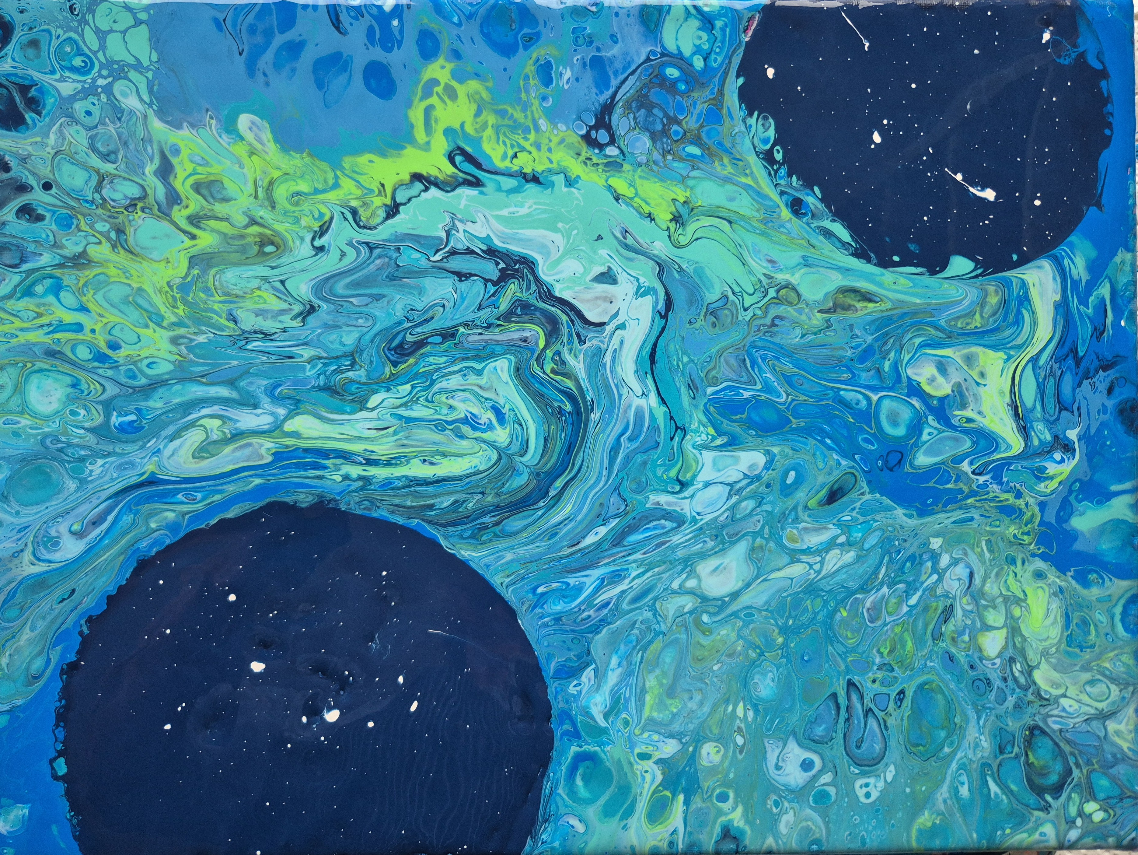 Original abstraktes Acrylbild "Zwei Welten" - Fluid Art auf Leinwand (40 x 30cm) – Bild 2