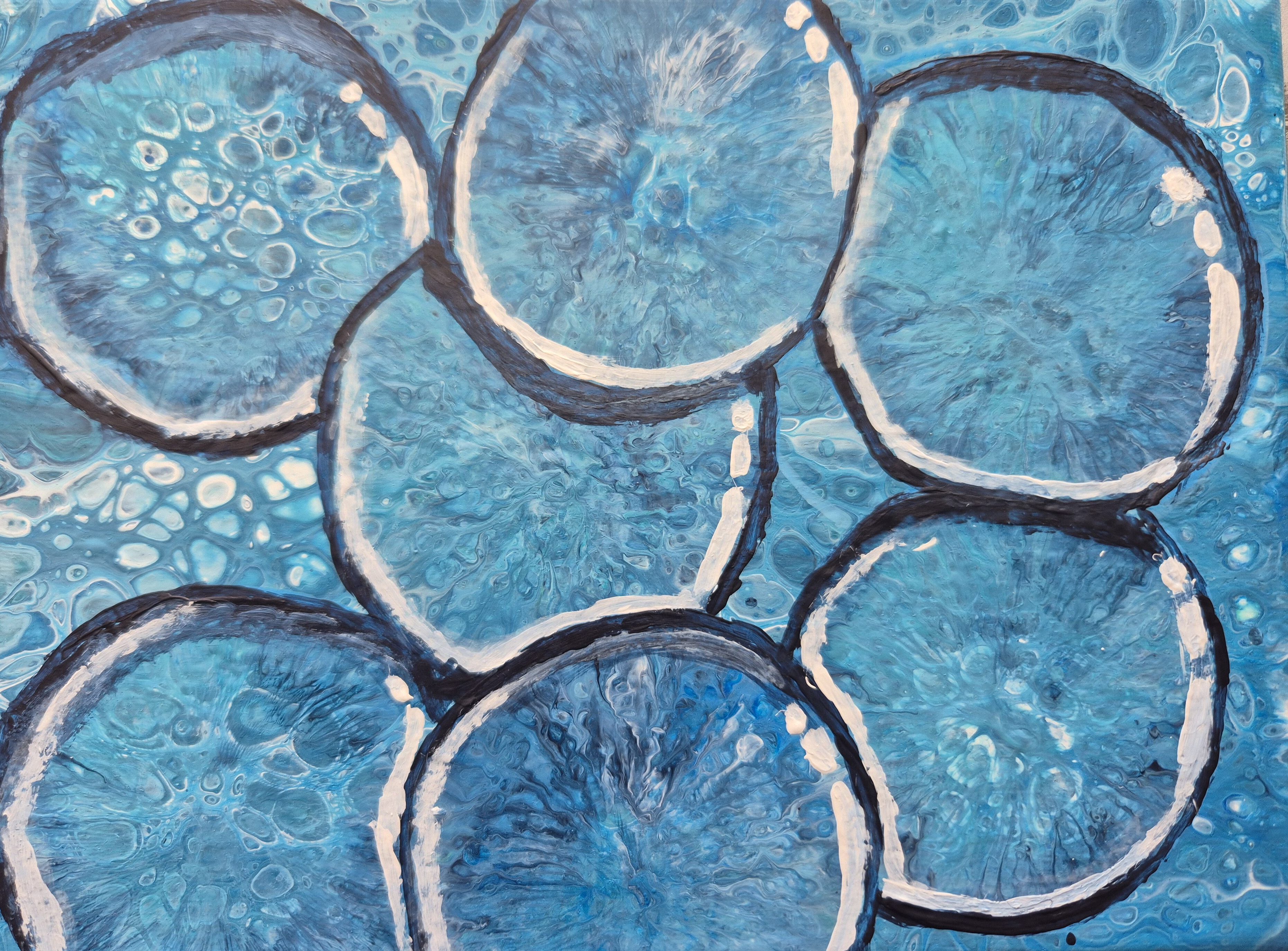 Original abstraktes Acrylbild "Water Drops" - Fluid Art auf Leinwand (18 x 12cm) – Bild 3