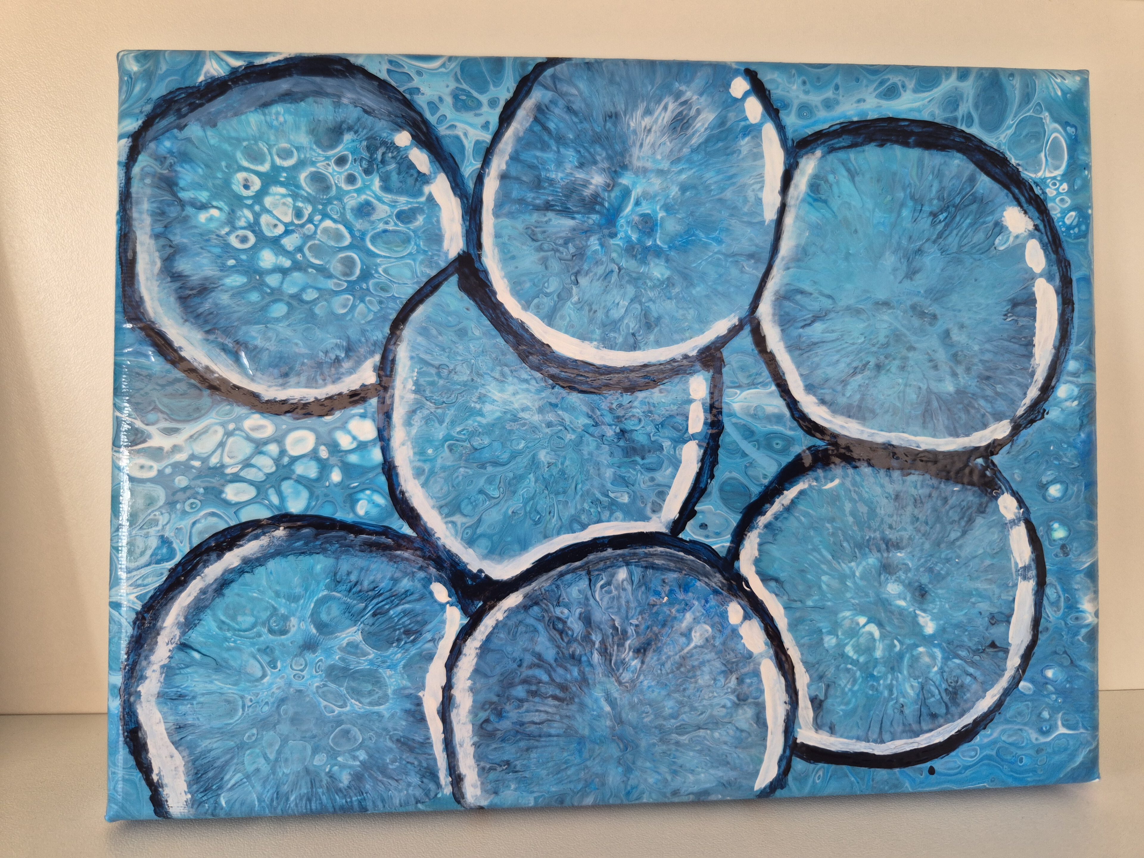 Original abstraktes Acrylbild "Water Drops" - Fluid Art auf Leinwand (18 x 12cm) – Bild 4