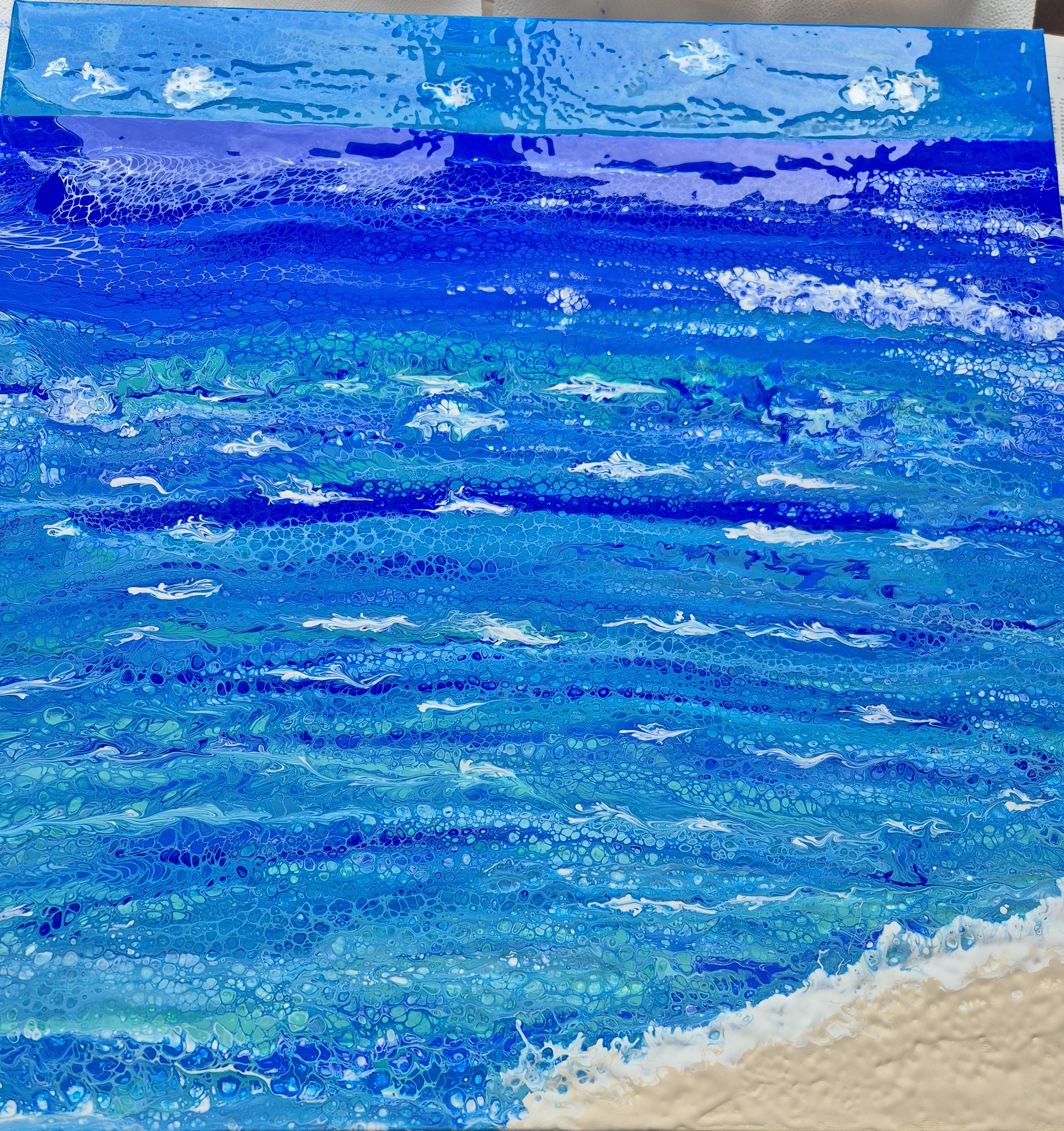 Original abstraktes Acrylbild "Mein eigener Strand" - Fluid Art auf Leinwand (80x80 cm) – Bild 2