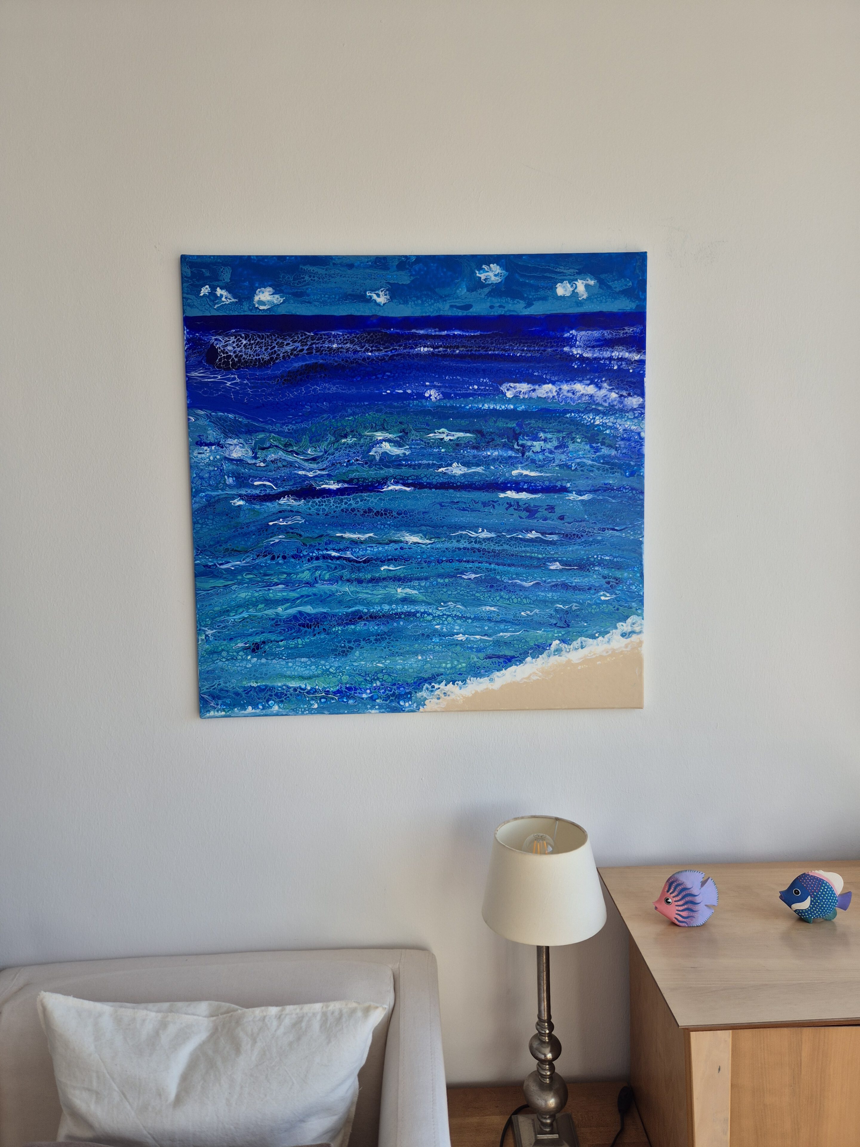 Original abstraktes Acrylbild "Mein eigener Strand" - Fluid Art auf Leinwand (80x80 cm) – Bild 3