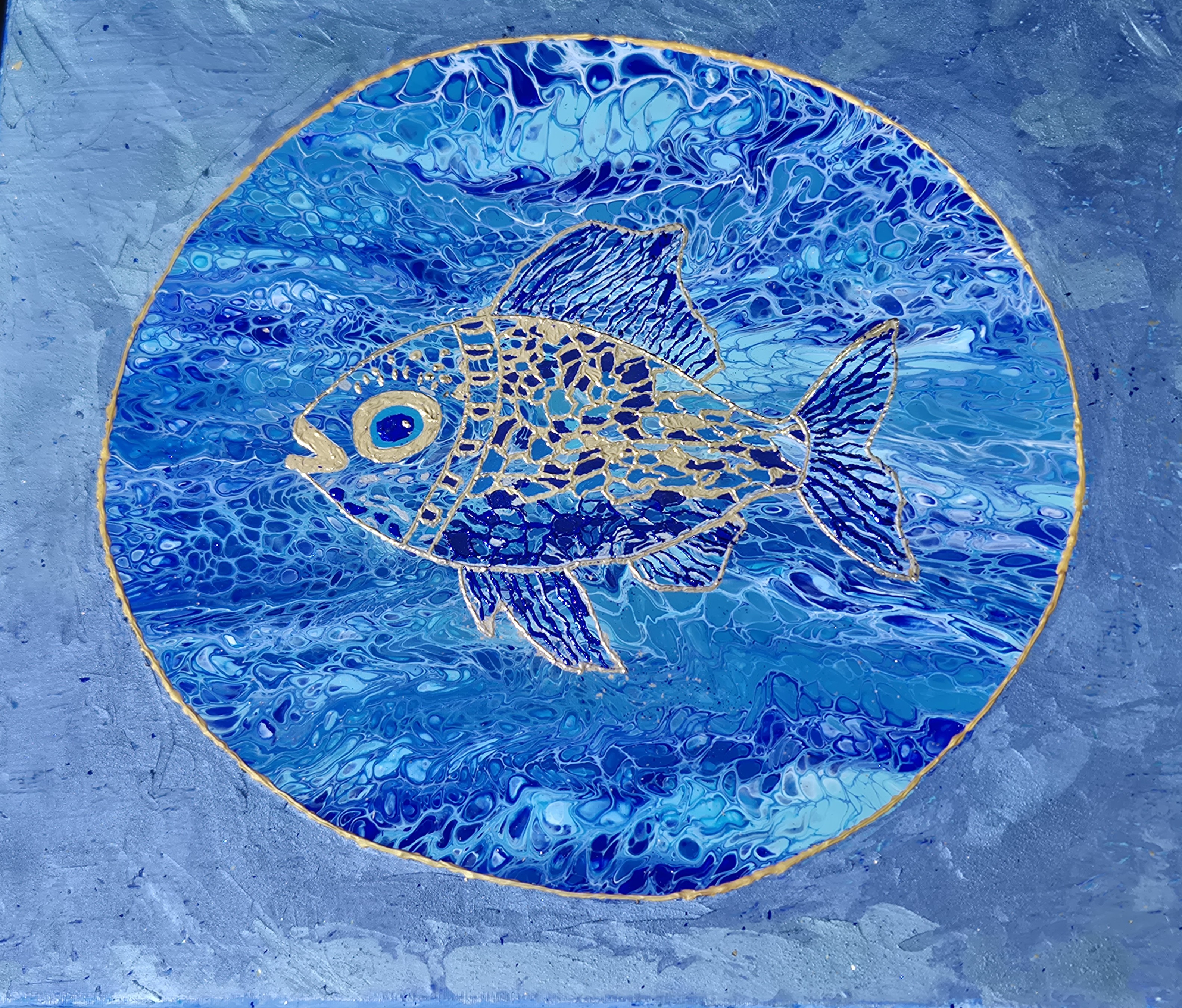 Original abstraktes Acrylbild "Fish Zoom" - Fluid Art auf Leinwand (60 x 50cm) – Bild 3