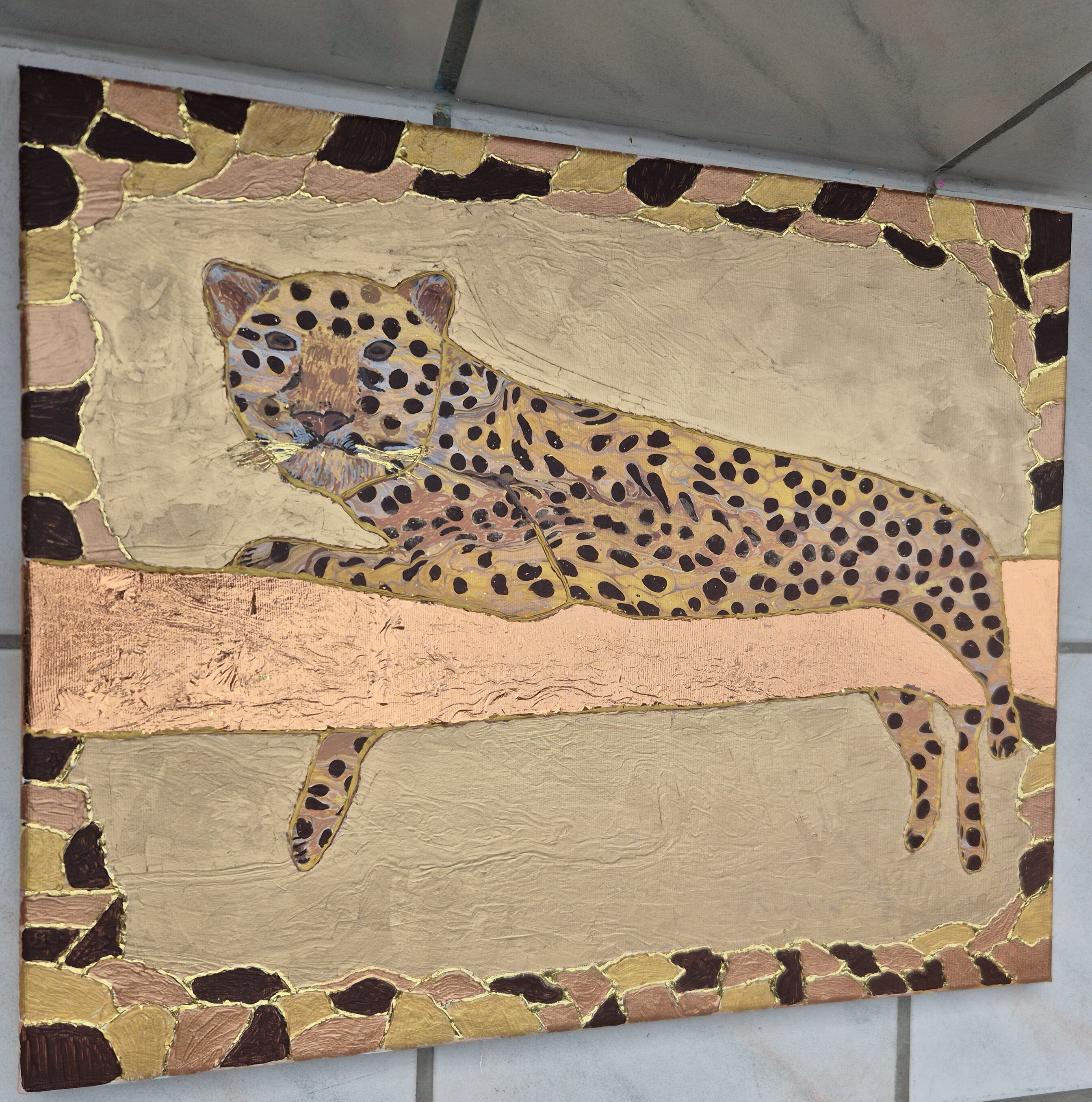 Original abstraktes Acrylbild "Leopard" - Fluid Art auf Leinwand (60 x 50cm) – Bild 5
