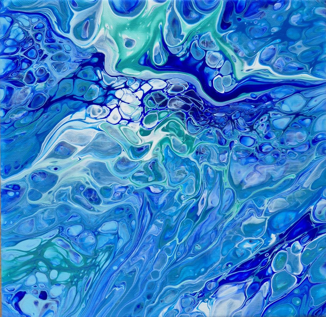 Original abstraktes Acrylbilder "Water Quartet" - Fluid Art auf Leinwand (je 20 x 20cm) – Bild 3