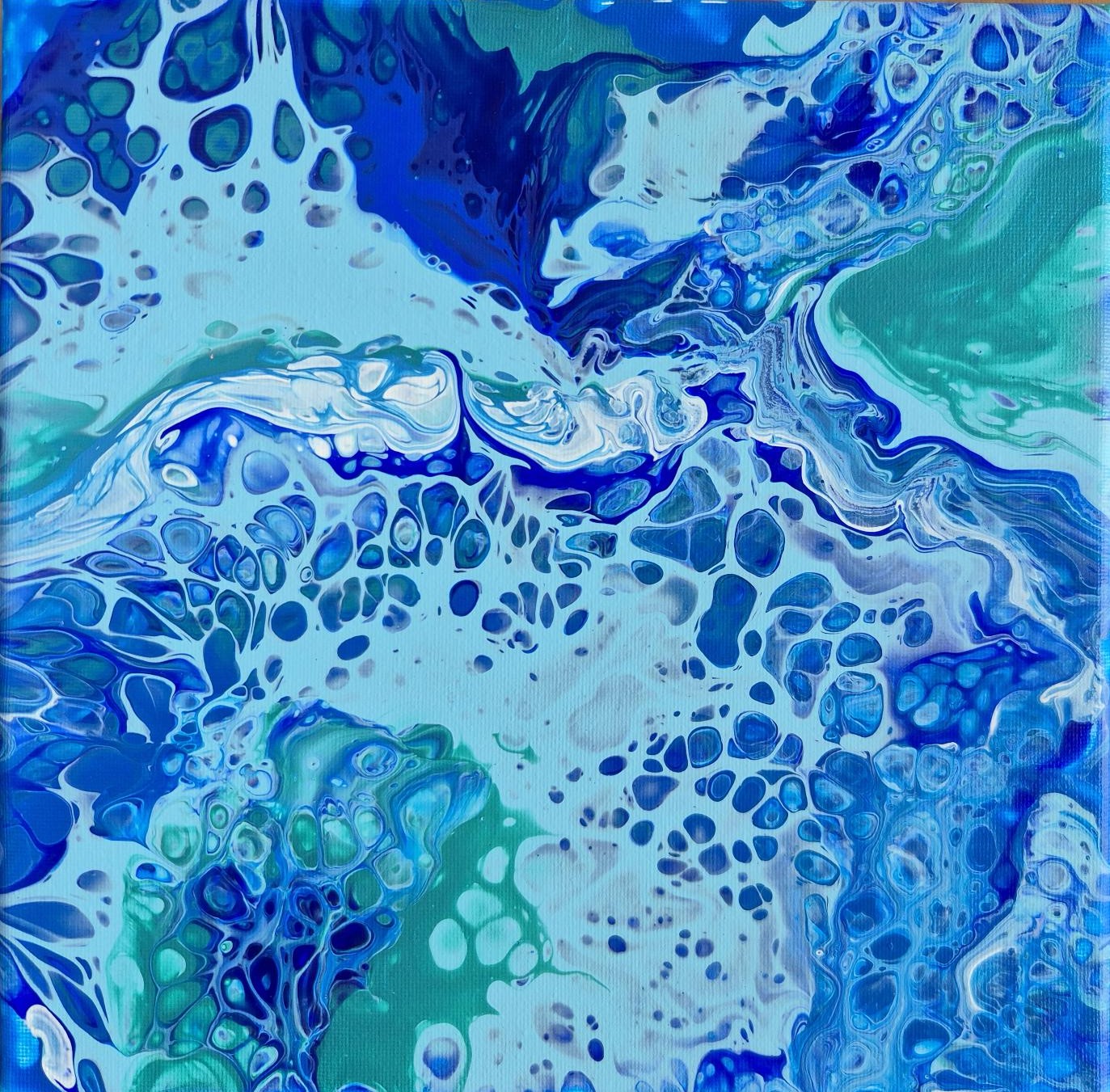Original abstraktes Acrylbilder "Water Quartet" - Fluid Art auf Leinwand (je 20 x 20cm) – Bild 4
