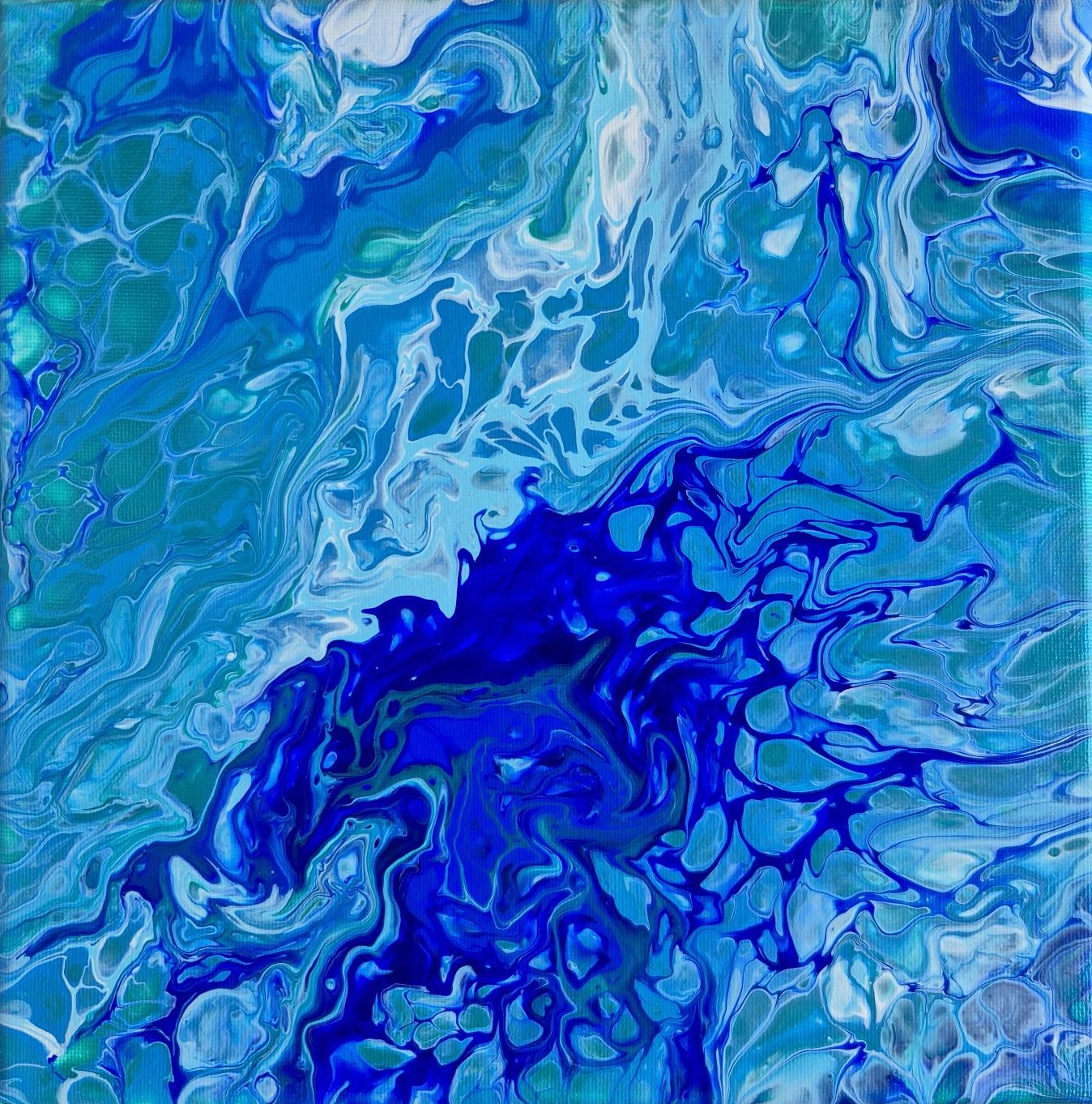Original abstraktes Acrylbilder "Water Quartet" - Fluid Art auf Leinwand (je 20 x 20cm) – Bild 5