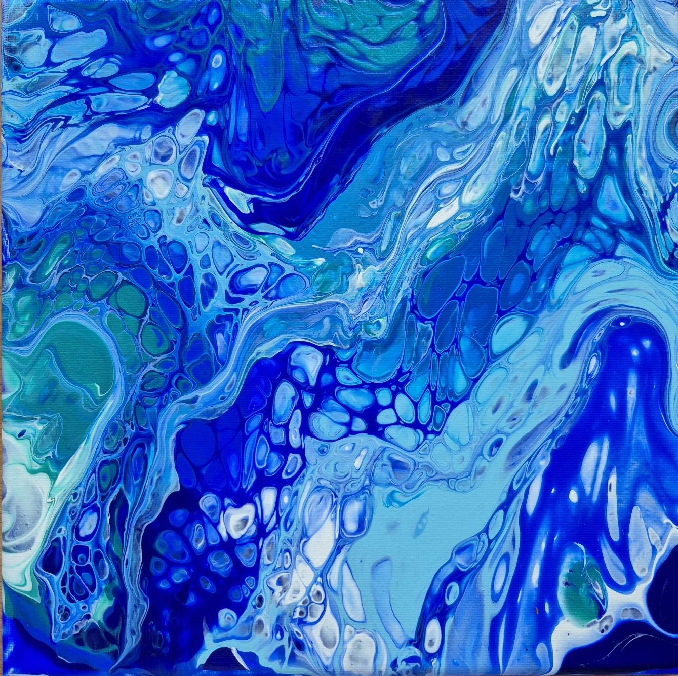 Original abstraktes Acrylbilder "Water Quartet" - Fluid Art auf Leinwand (je 20 x 20cm) – Bild 6