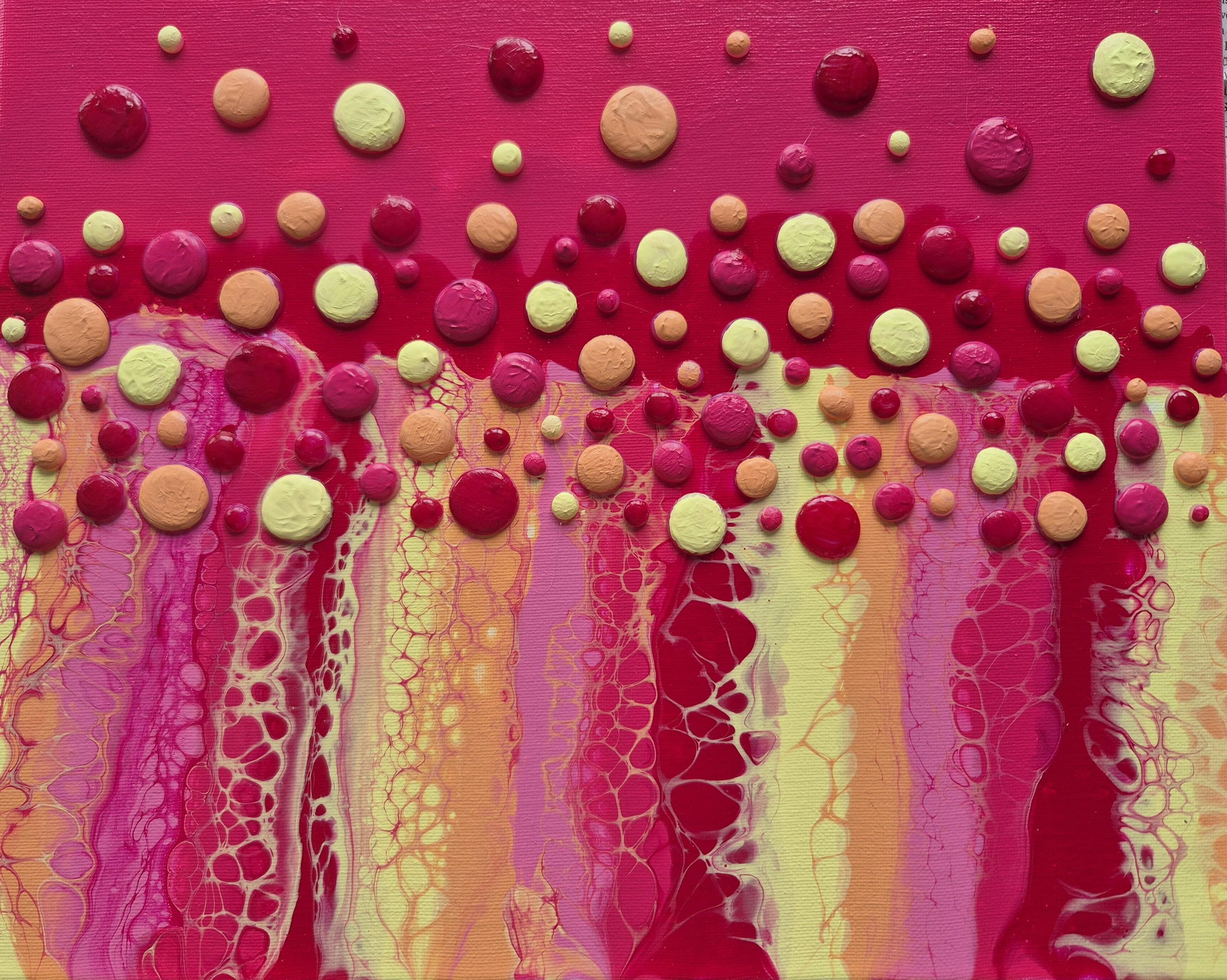 Original abstraktes Acrylbild "Colourful Bubbles" - Fluid Art auf Leinwand (30 x 25cm) – Bild 2