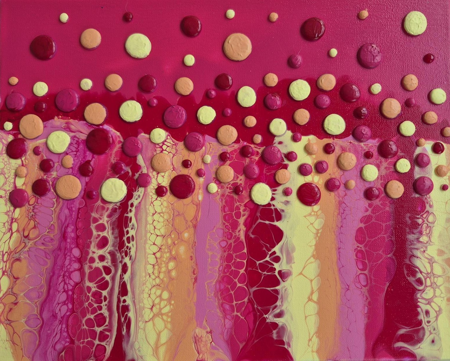 Original abstraktes Acrylbild "Colourful Bubbles" - Fluid Art auf Leinwand (30 x 25cm) – Bild 4