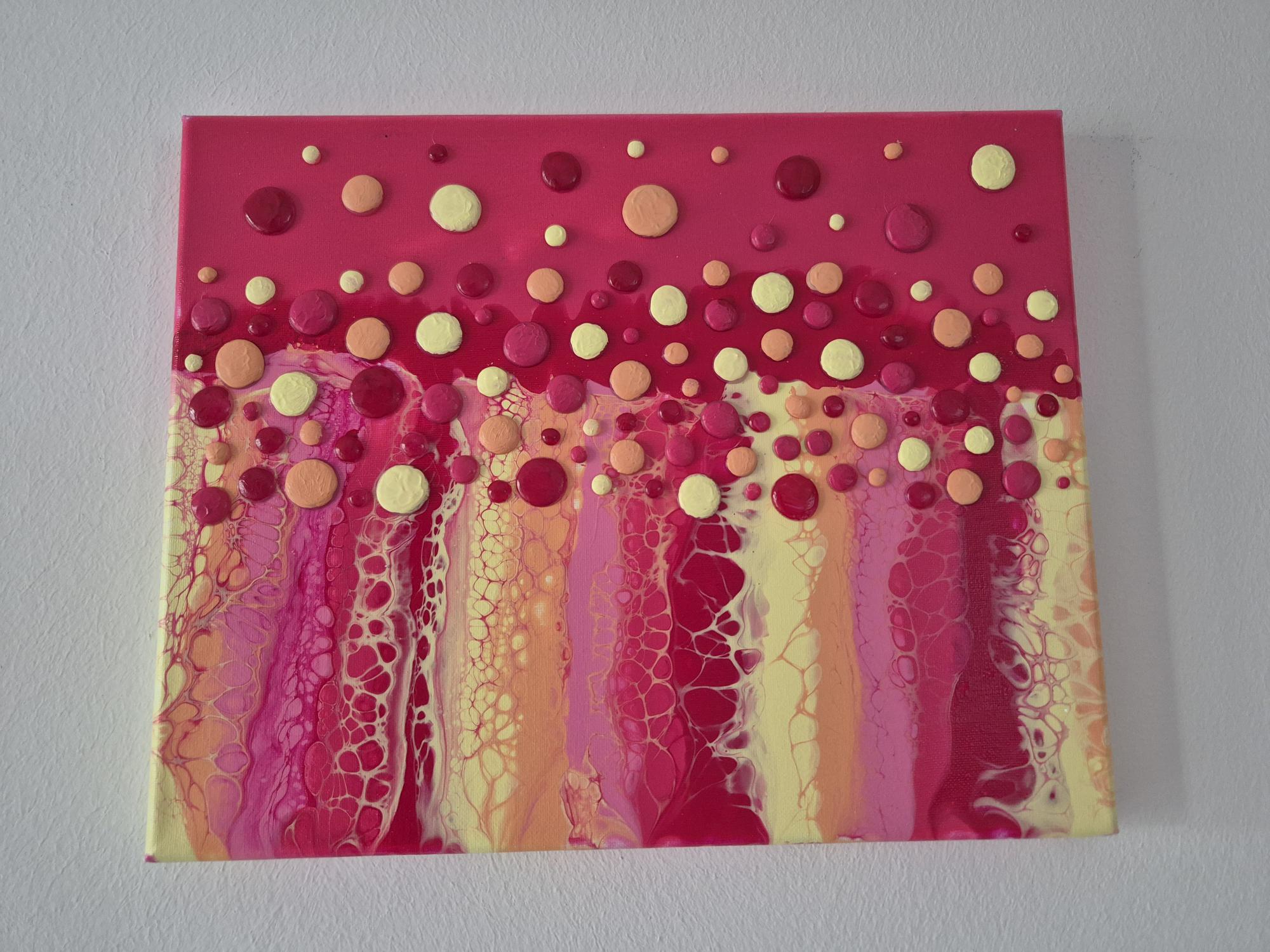 Original abstraktes Acrylbild "Colourful Bubbles" - Fluid Art auf Leinwand (30 x 25cm) – Bild 5