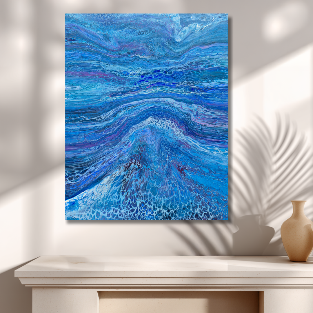 Original abstraktes Acrylbild "Aktiver Vulkan" - Fluid Art auf Leinwand (60 x 50cm)
