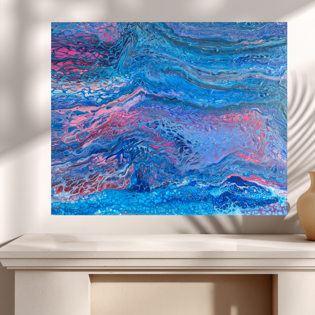 Original abstraktes Acrylbild "Alpenglühen" - Fluid Art auf Leinwand (60 x 50cm)