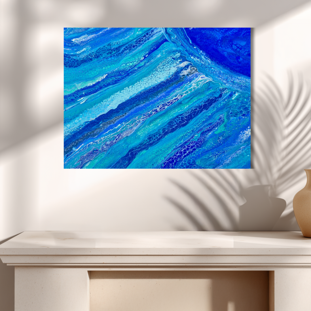 Original abstraktes Acrylbild "Am Riff" - Fluid Art auf Leinwand (60 x 50cm)