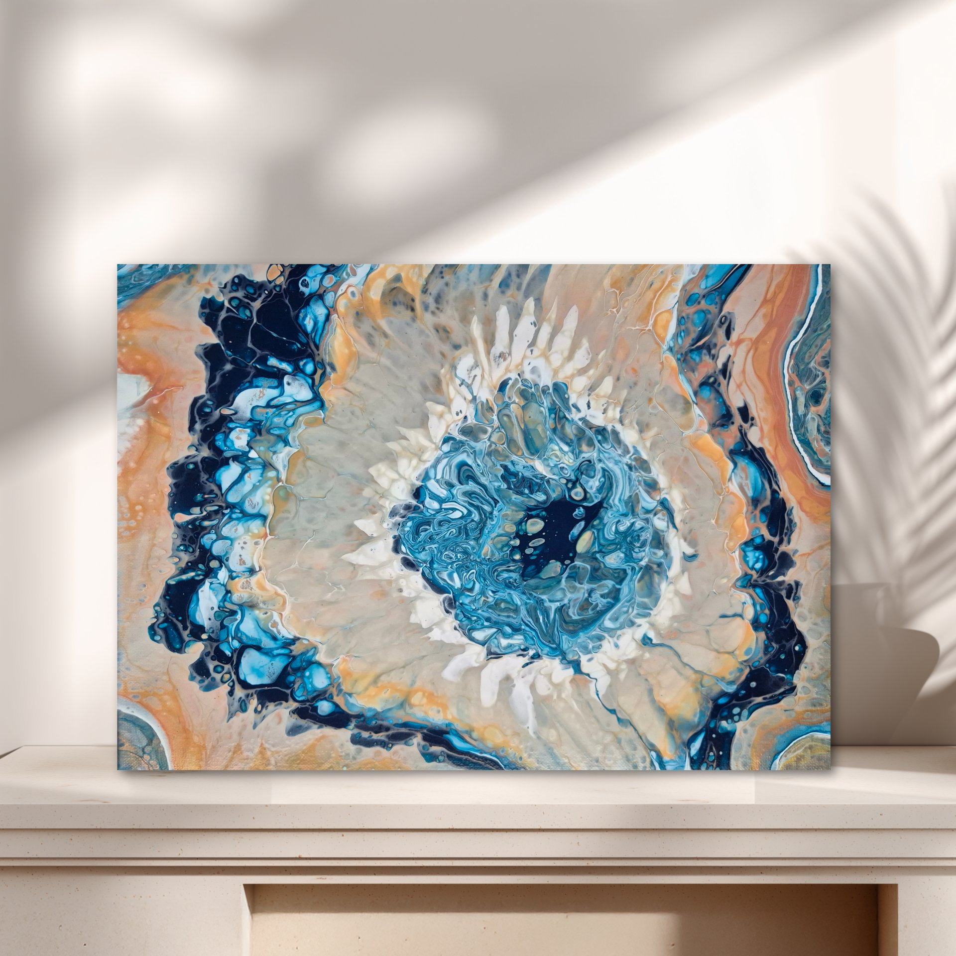 Original abstraktes Acrylbild "Blue Hole" - Fluid Art auf Leinwand (40 x 30 cm)