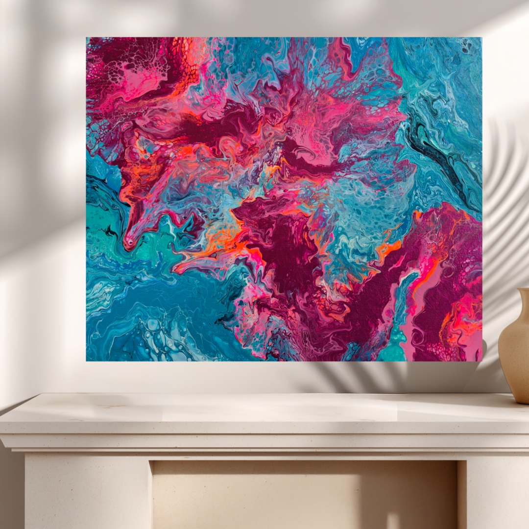 Original abstraktes Acrylbild "Blumenpracht" - Fluid Art auf Leinwand (60 x 50 cm)