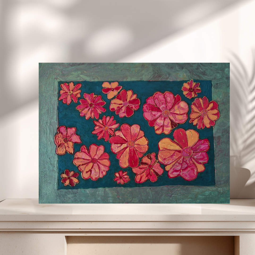 Original abstraktes Acrylbild "Bouquet of Flowers" - Fluid Art auf Leinwand (40 x 30cm)