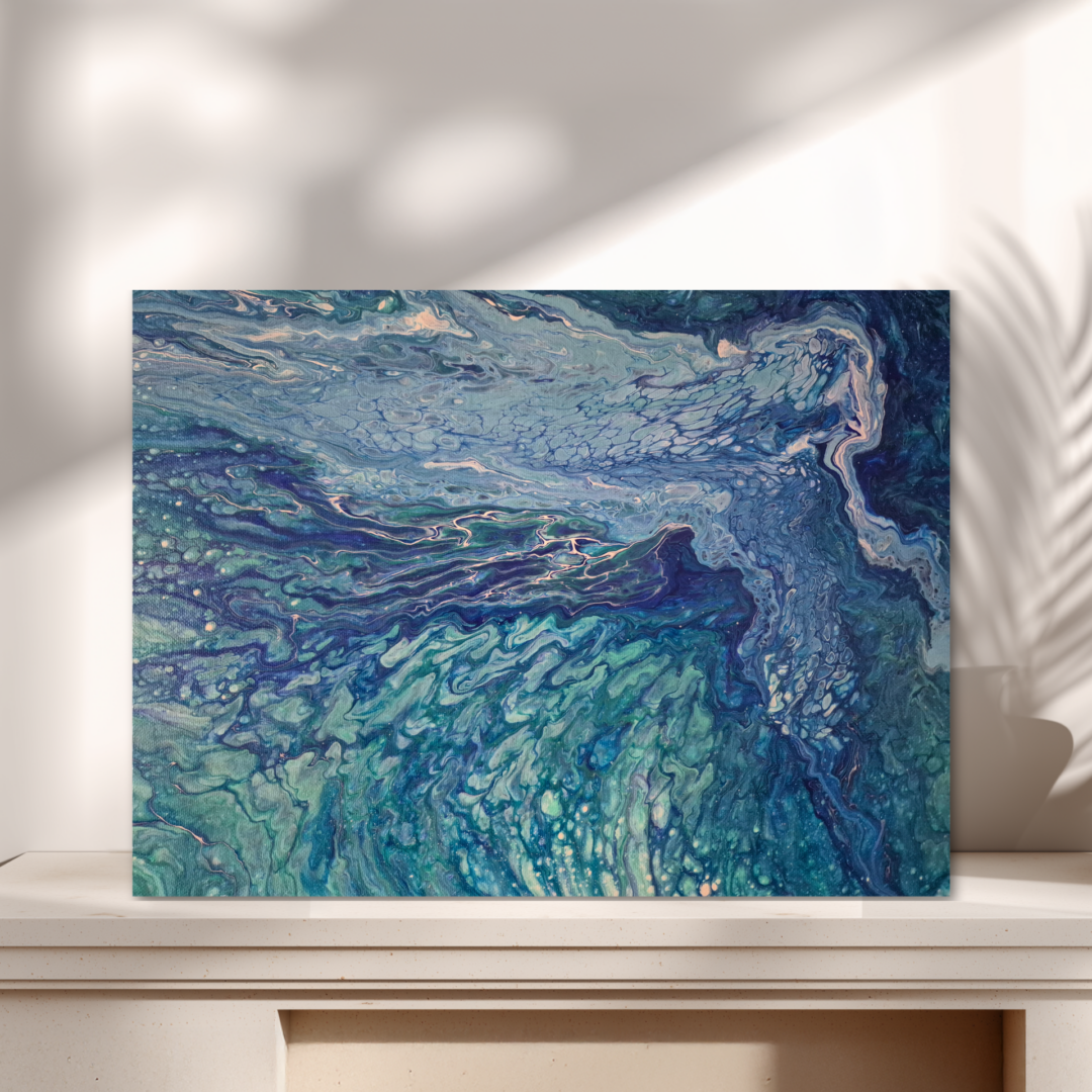 Original abstraktes Acrylbild "Caribbean Party" - Fluid Art auf Leinwand (40 x 30cm)