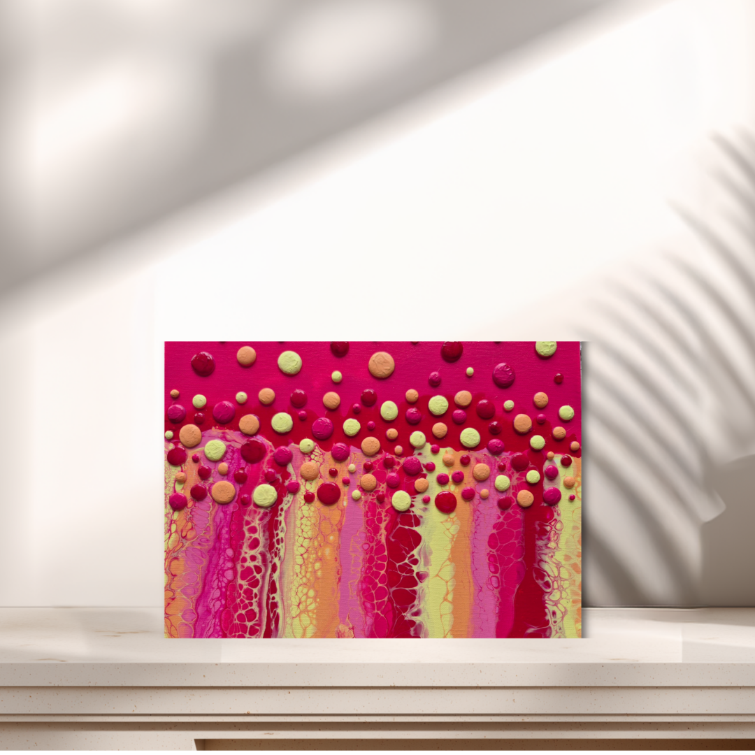 Original abstraktes Acrylbild "Colourful Bubbles" - Fluid Art auf Leinwand (30 x 25cm)