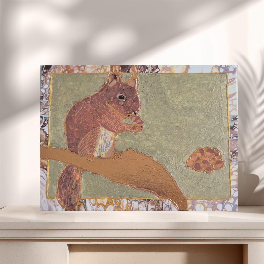 Original abstraktes Acrylbild "Eichh&ouml;rnchen Frieda" - Fluid Art auf Leinwand (40 x 30cm)