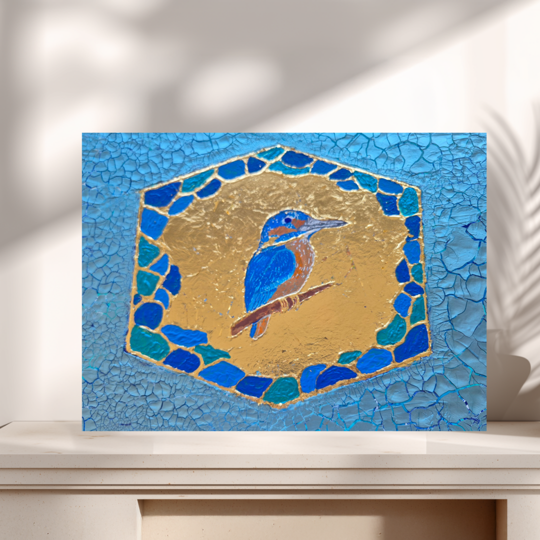 Original abstraktes Acrylbild "Eisvogel" - Fluid Art auf Leinwand (40 x 30cm)