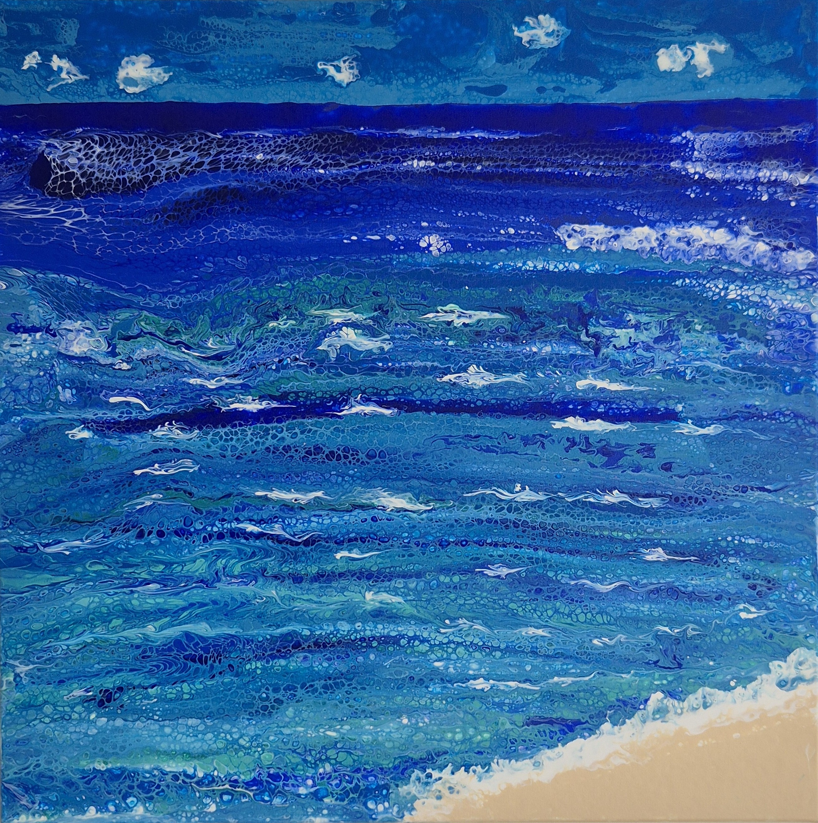 Original abstraktes Acrylbild "Mein eigener Strand" - Fluid Art auf Leinwand (80x80 cm) – Bild 5