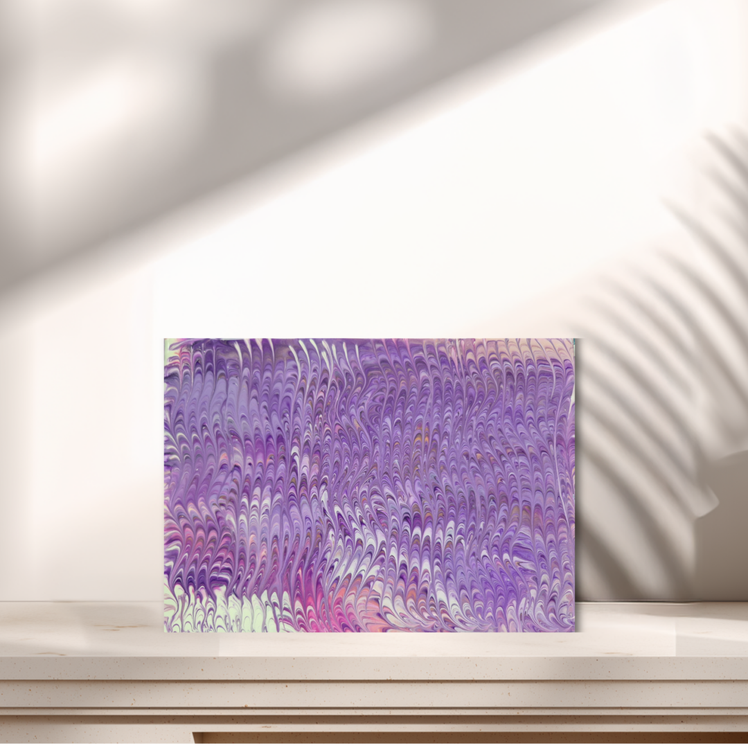 Original abstraktes Acrylbild "Fliederstyle à Missoni" - Fluid Art auf Leinwand (20 x 15cm)