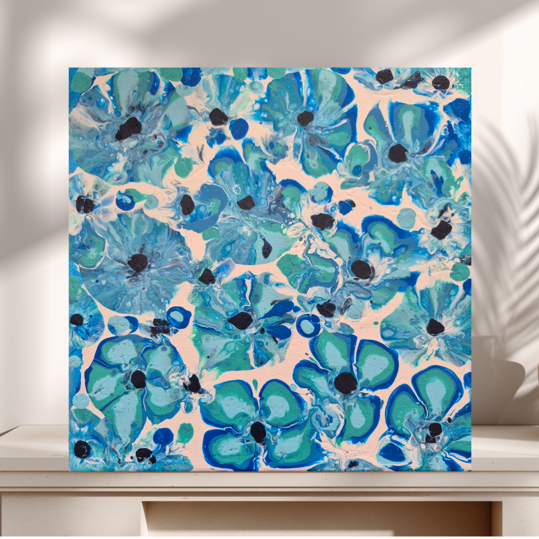 Original abstraktes Acrylbild "Flowers" - Fluid Art auf Leinwand (30 x 30cm)
