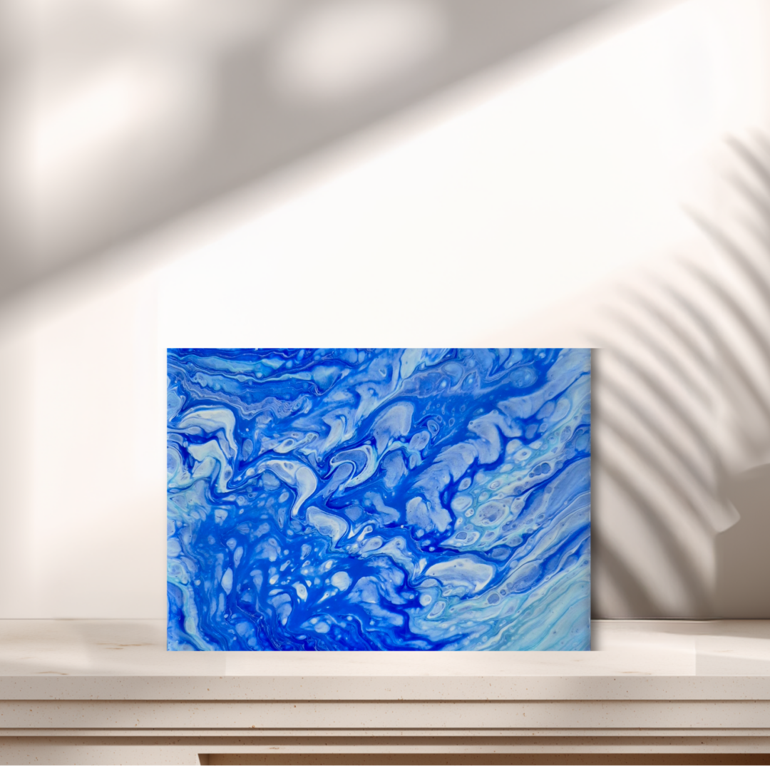 Original abstraktes Acrylbild "In der Welle" - Fluid Art auf Leinwand (20 x 15cm)