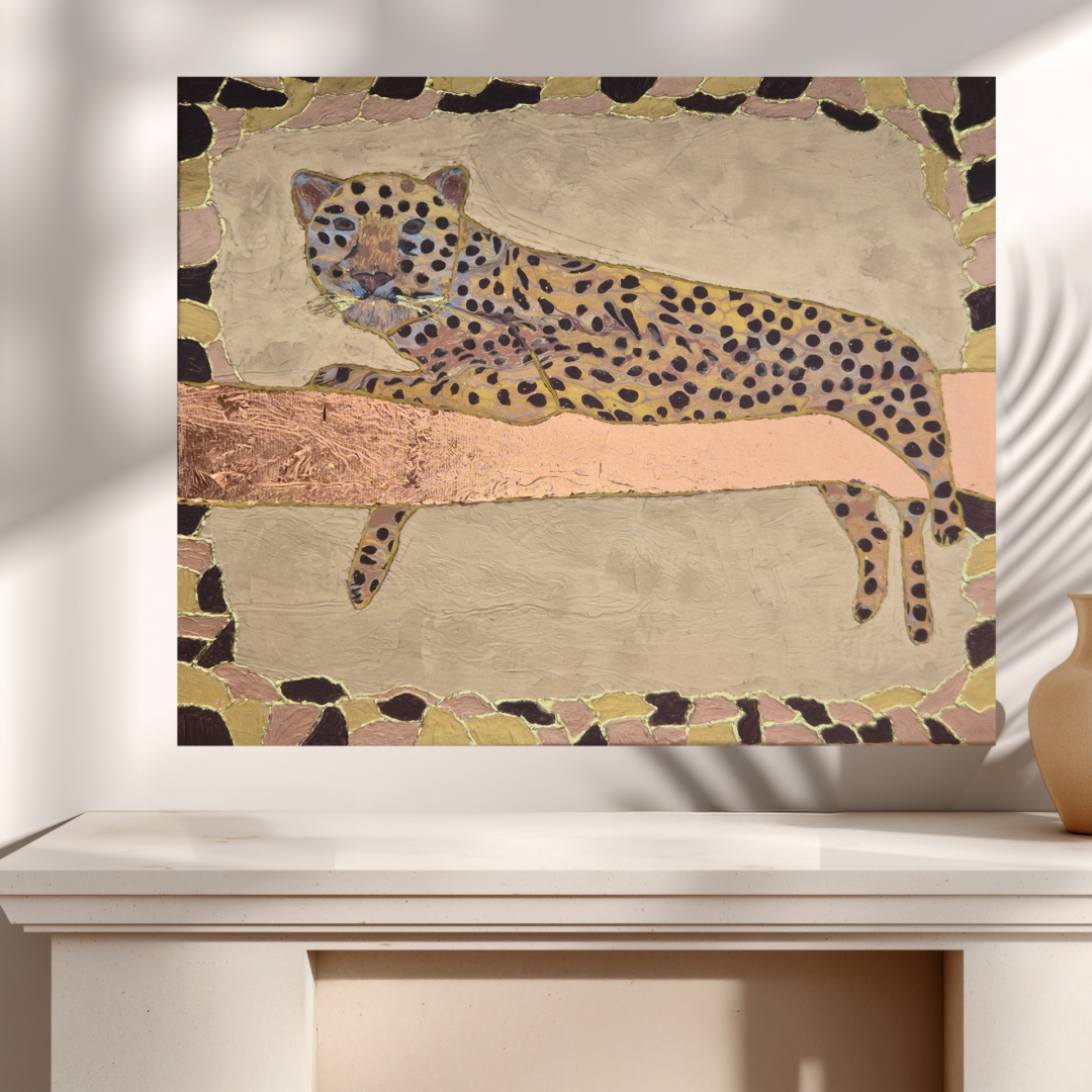 Original abstraktes Acrylbild "Leopard" - Fluid Art auf Leinwand (60 x 50cm)