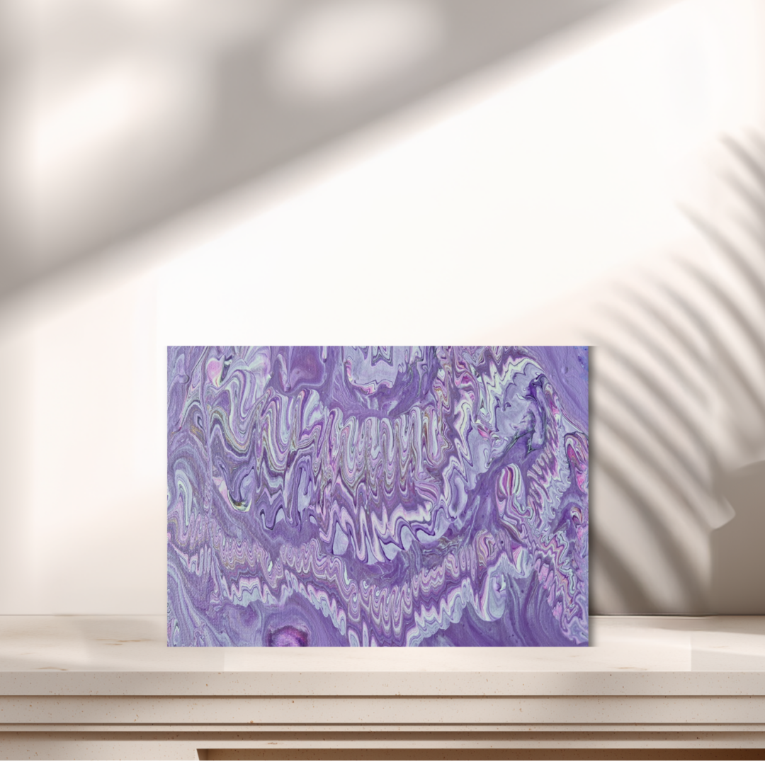 Original abstraktes Arylbild "Lila Paisley" - Fluid Art auf Leinwand (20 x 15cm)