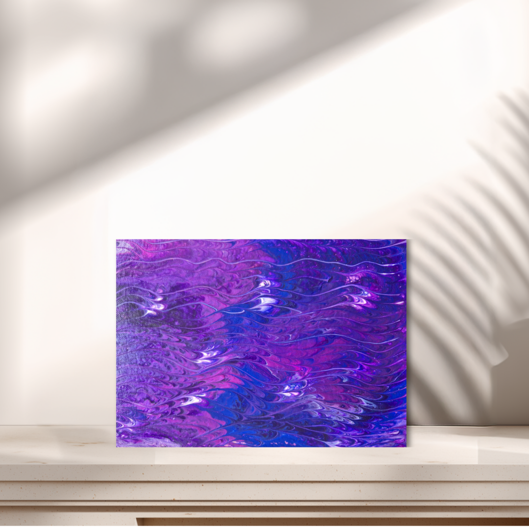 Original abstraktes Acrylbild "Magenta Blues" - Fluid Art auf Leinwand (20 x 15 cm)