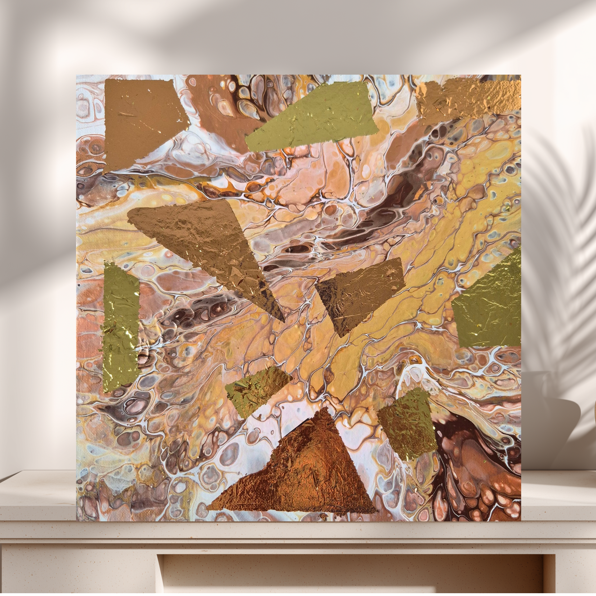 Original abstraktes Acrylbild "Metallic" - Fluid Art auf Leinwand (30 x 30cm)