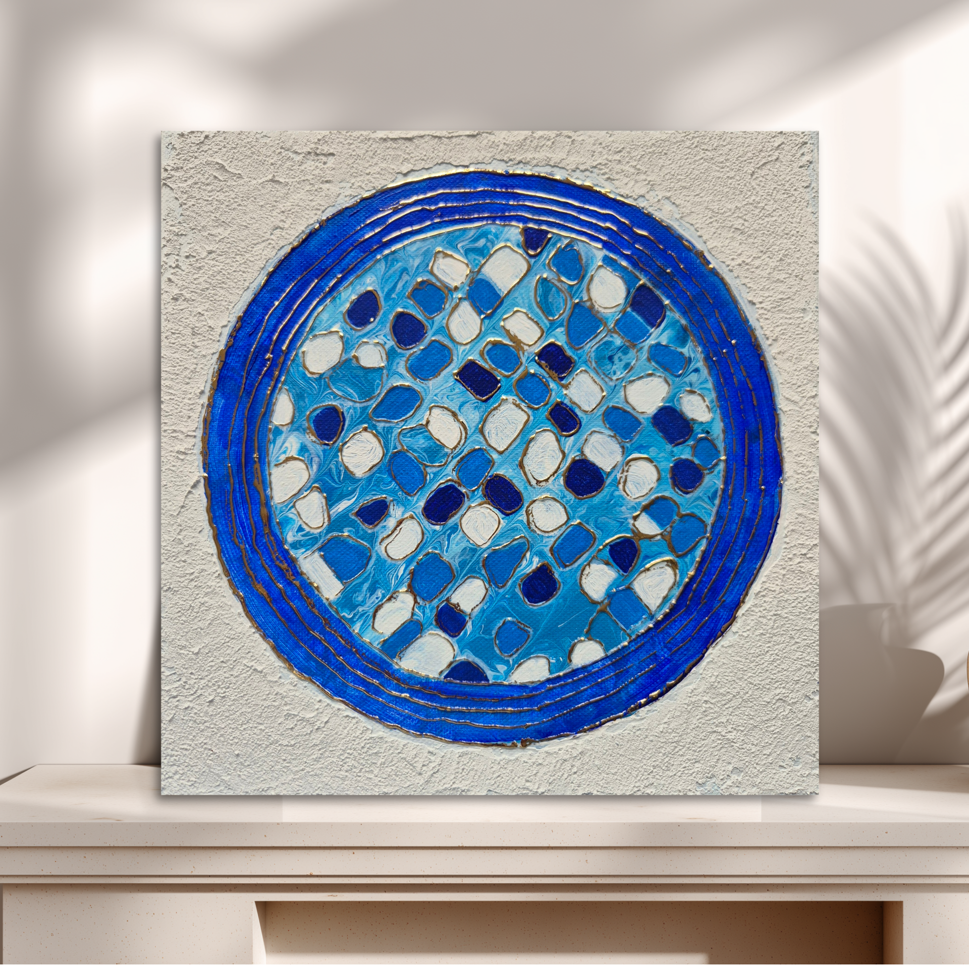 Original abstraktes Acrylbild "Porzellankachel" - Fluid Art auf Leinwand (25 x 25cm)