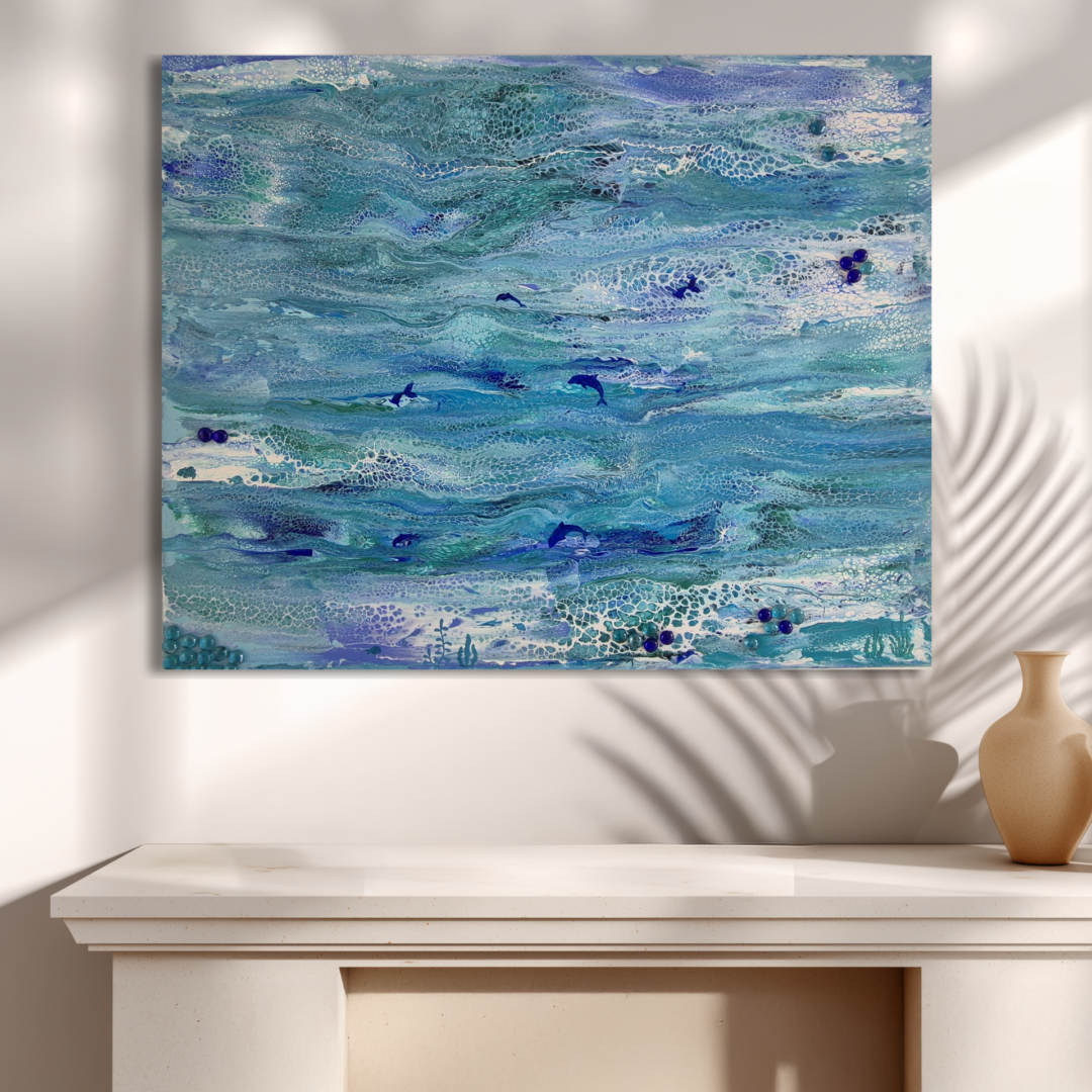 Original abstraktes Acrylbild "Sanfte Brise in der Lagune" - Fluid Art auf Leinwand (100 x 80cm)