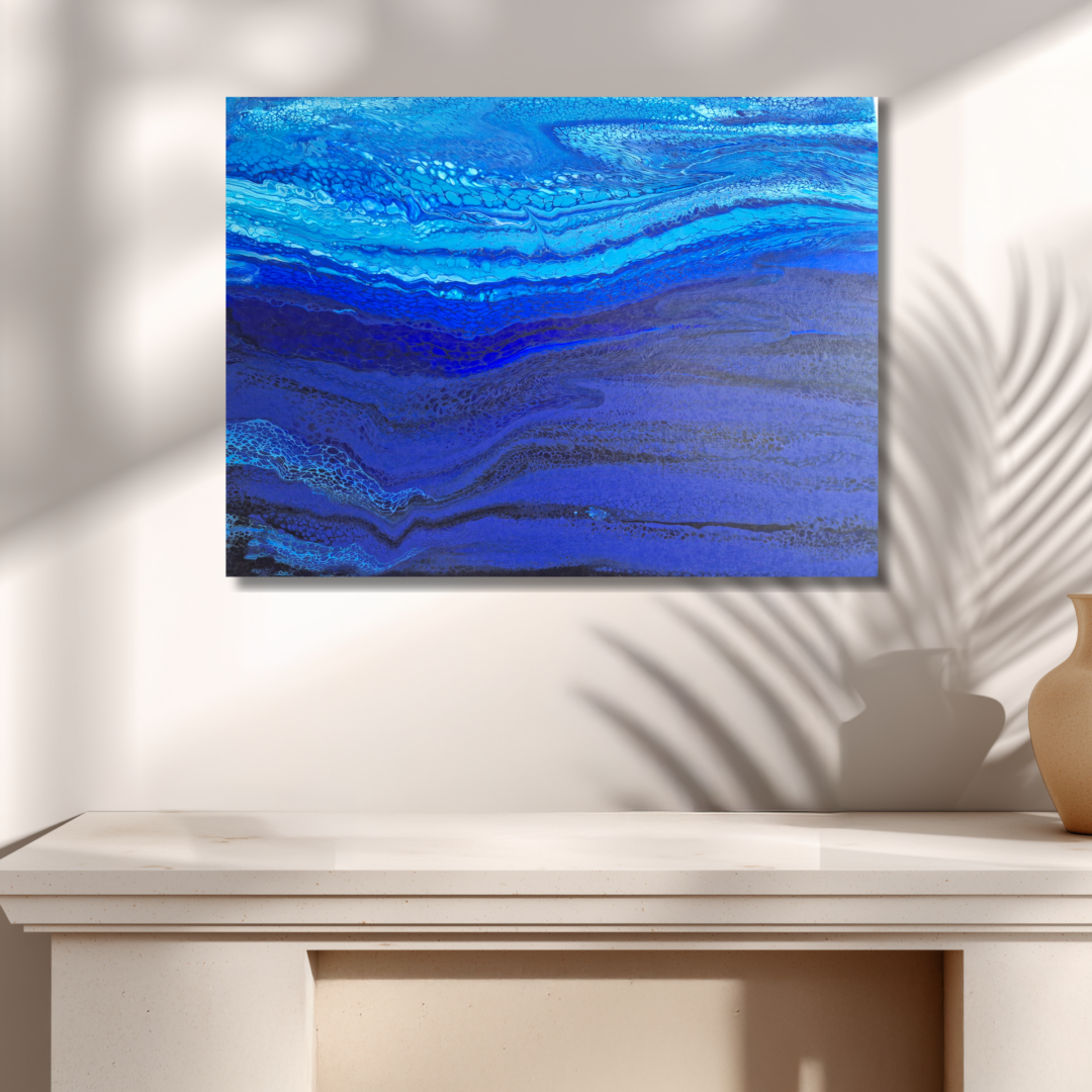 Original abstraktes Acrylbild "Unterwasserwelt 2" – Fluid Art auf Leinwand (80 x 60cm)