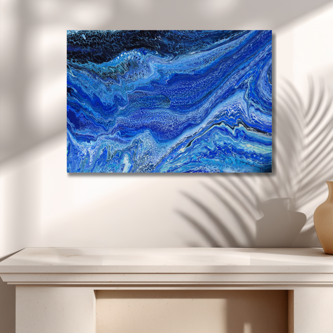 Original abstraktes Acrylbild "Unterwasserwelt" - Fluid Art auf Leinwand (80 x 60cm)