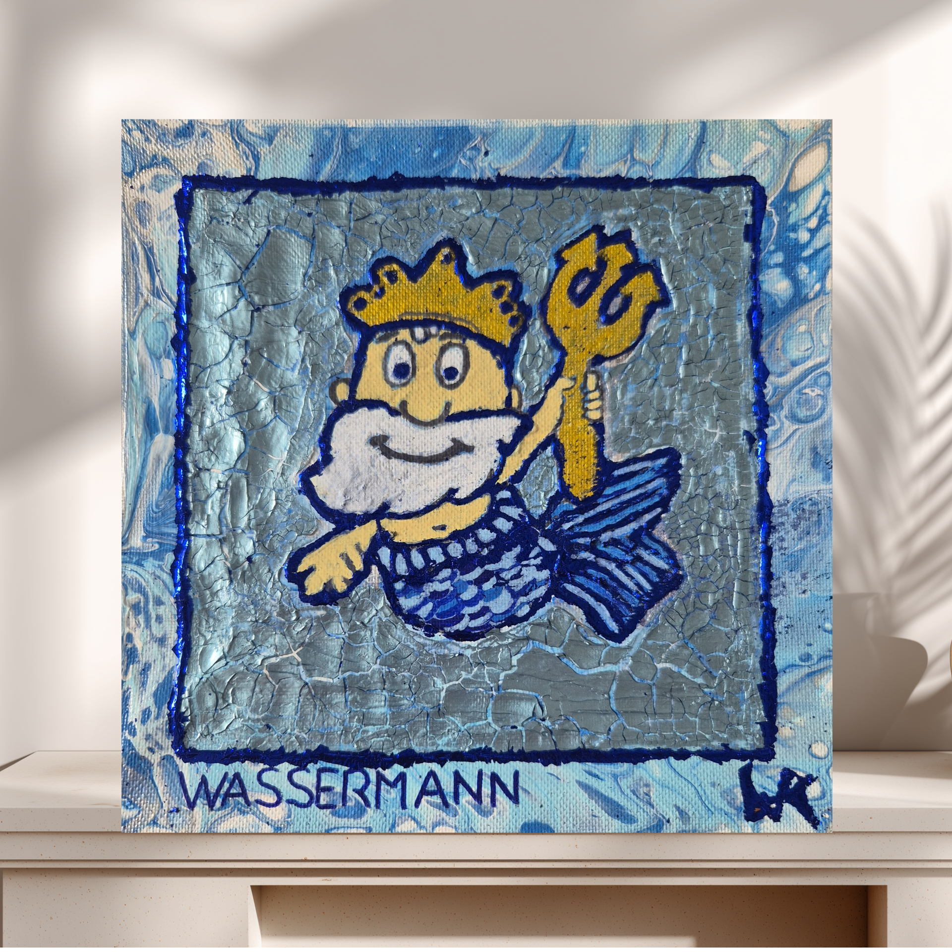 Original abstrakte Acrylbilder "12 Sternzeichen-Kacheln" - Fluid Art auf Leinwand (12 Stück, je 20 x 20 cm) – Bild 11