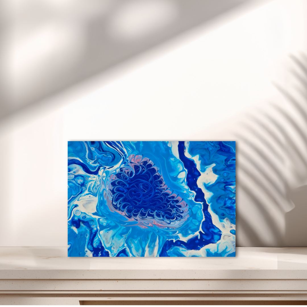Original abstraktes Acrylbild "Wasserwirbel" Mini - Fluid Art auf Leinwand (18 x 12cm)