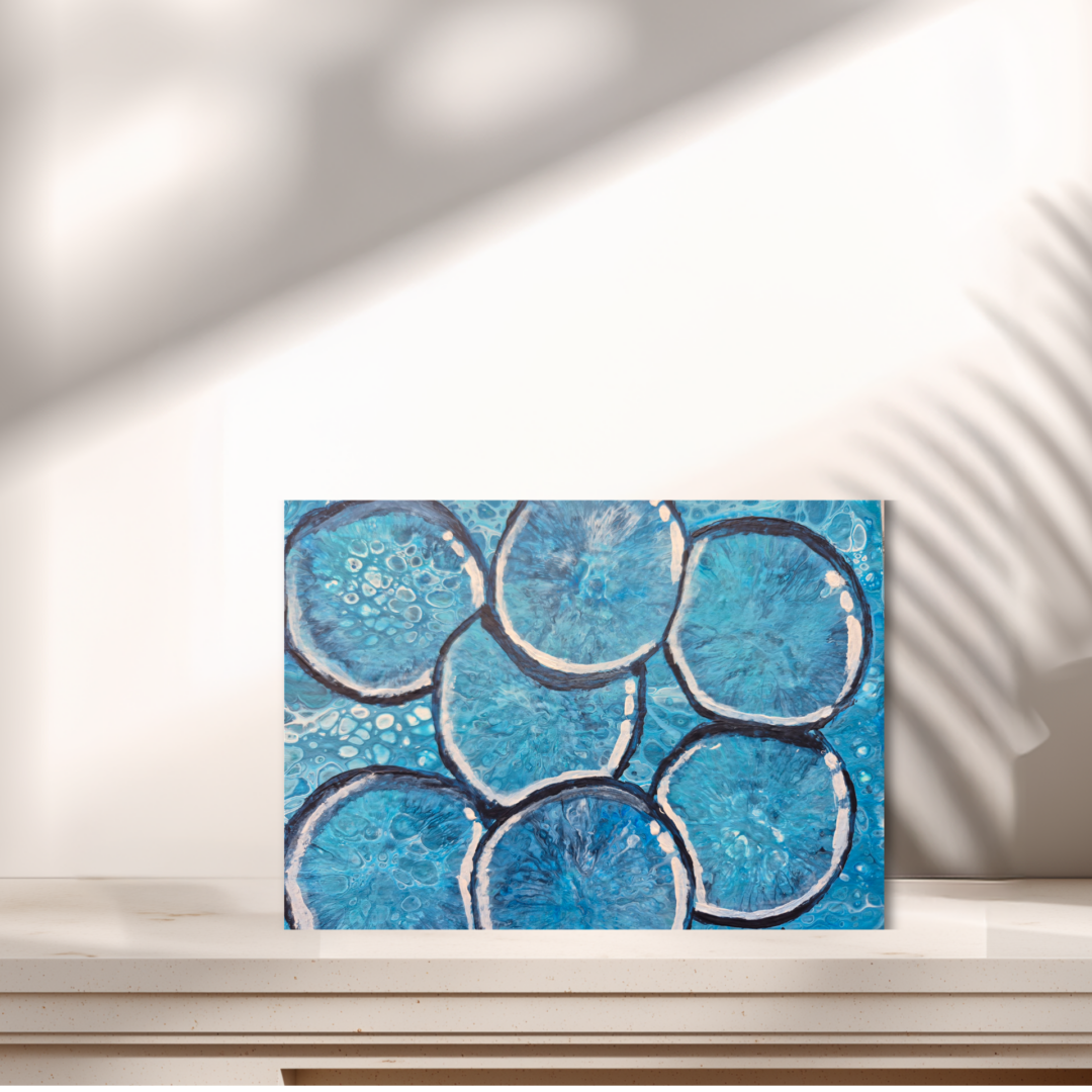 Original abstraktes Acrylbild "Water Drops" - Fluid Art auf Leinwand (18 x 12cm)
