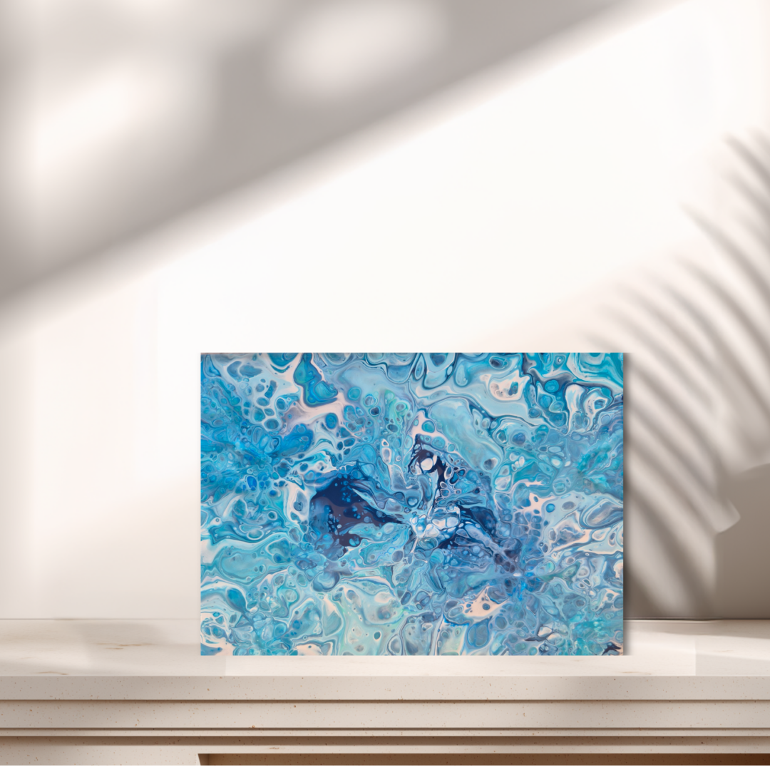 Original abstraktes Acrylbild "Water Flow" - Fluid Art auf Leinwand (18 x 12cm)