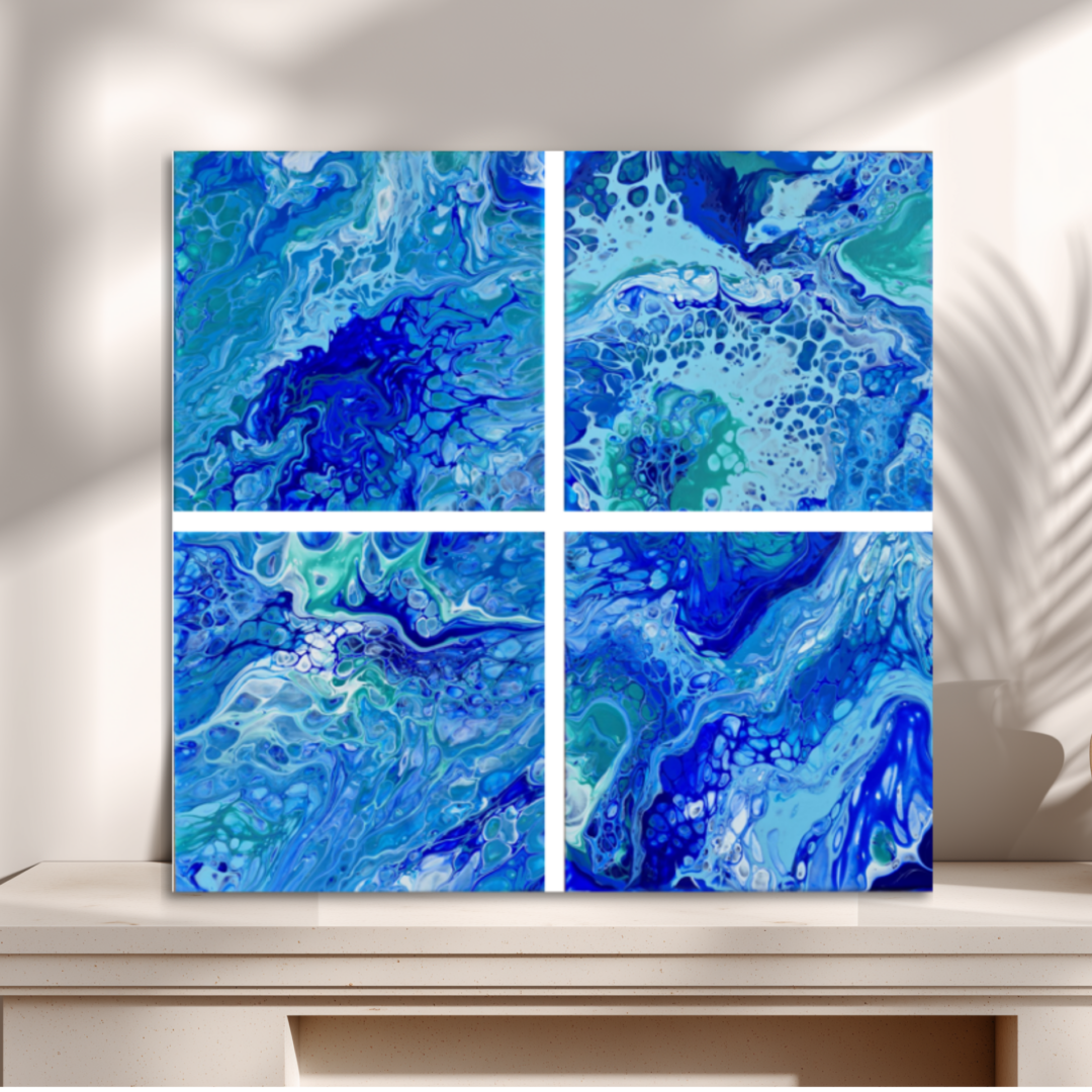 Original abstraktes Acrylbilder "Water Quartet" - Fluid Art auf Leinwand (je 20 x 20cm)
